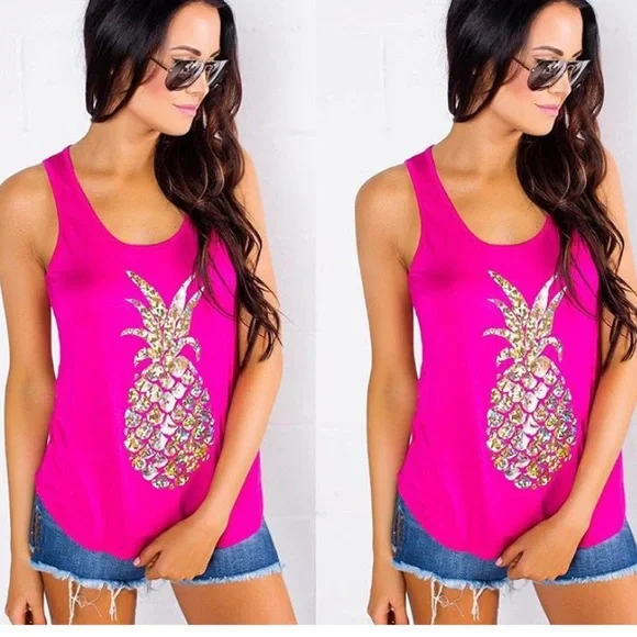 Pink & gold pineapple tank - Picture 2 of 4